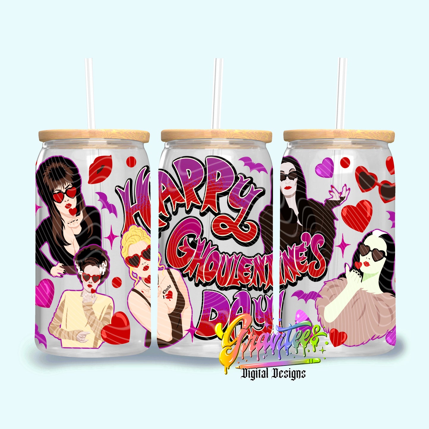 Ghoulentine’s 16oz Tumbler Template Design PNG, for UVDTF or Sublimation Printing PNG Only!!