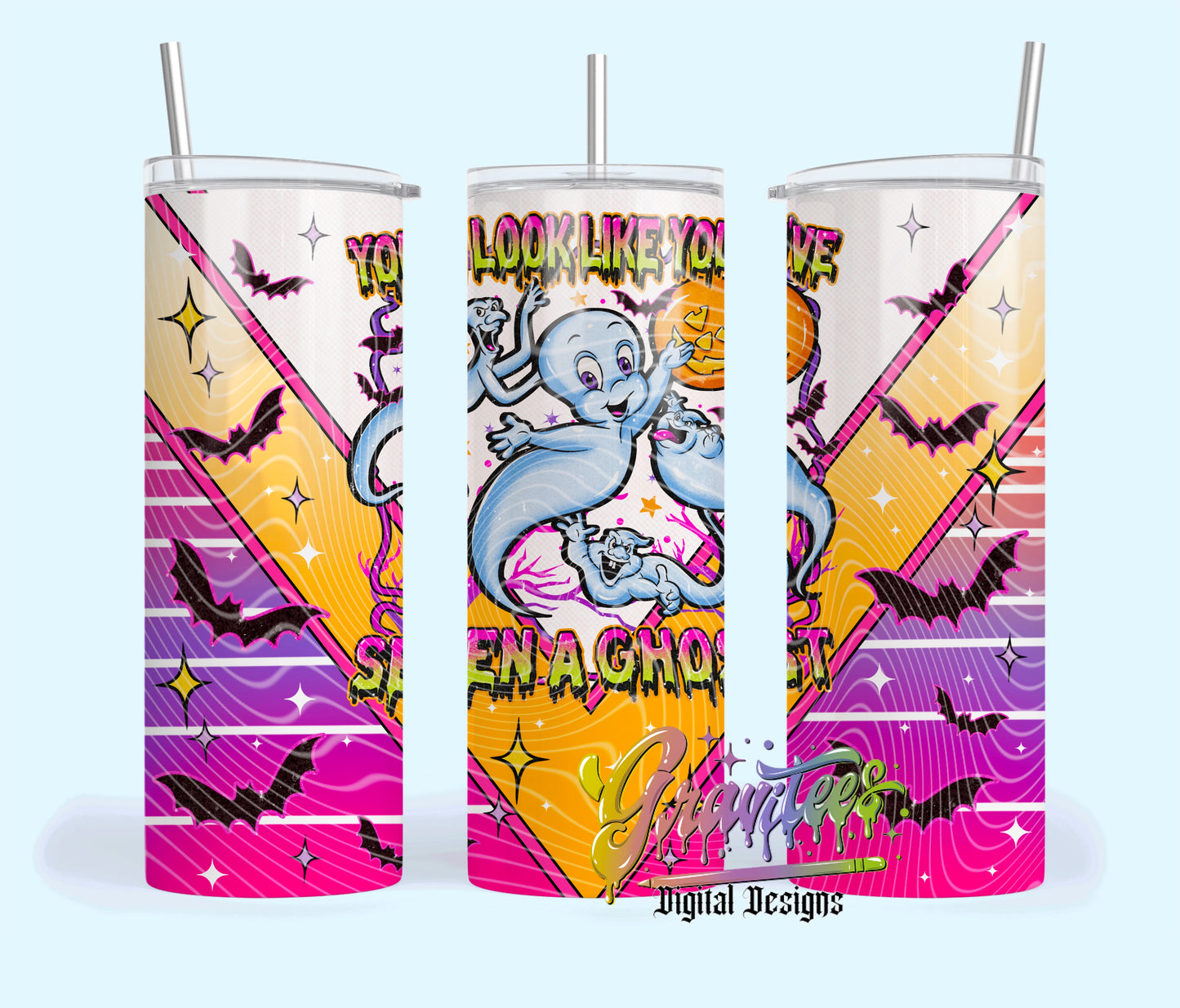 PUMPKIN GHOST Skinny Tumbler Template Design PNG, FRIENDLY GHOST Clipart for UVDTF or Sublimation Printing PNG Only! (Copy) (Copy) (Copy)