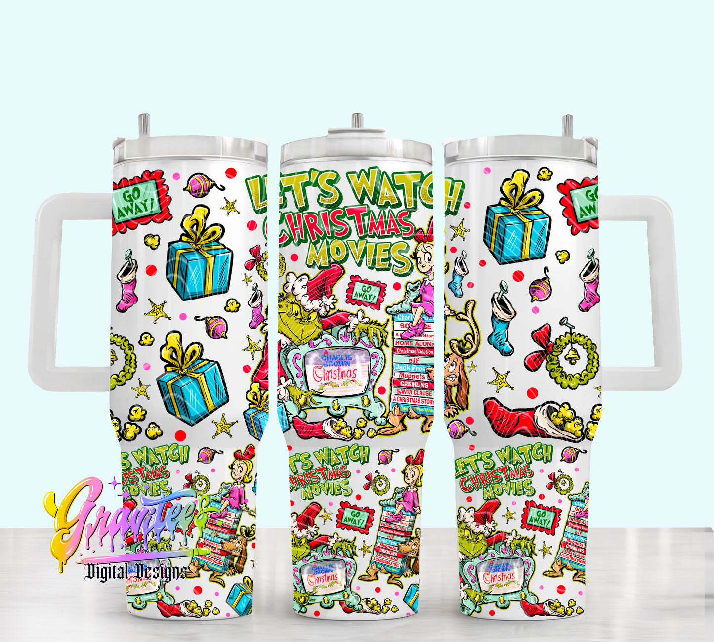 LETS WATCH CHRISTMAS MOVIES 40oz Tumbler Template Design PNG, for UVDTF or Sublimation Printing PNG Only!!