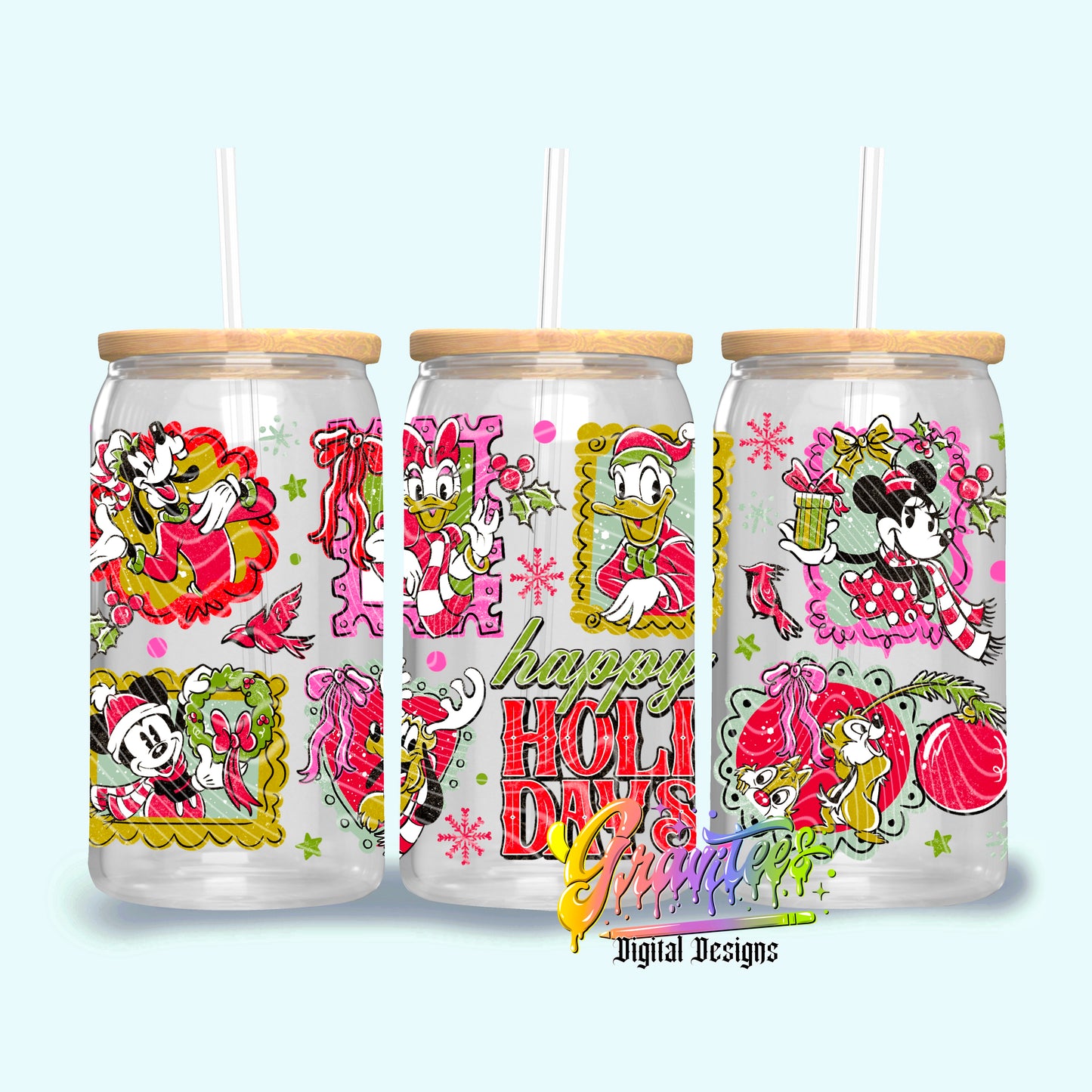 HAPPY HOLIDAYS MOUSE 16oz Tumbler Template Design PNG, for UVDTF or Sublimation Printing PNG Only!!