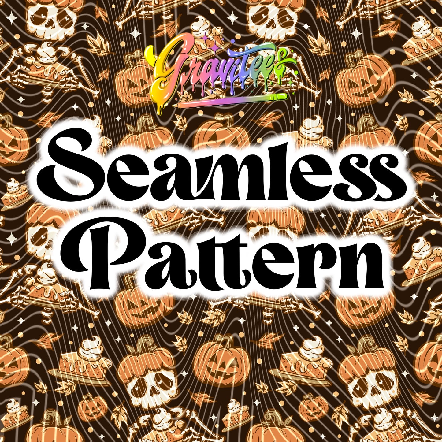 Pumpkin Pie-romaniac Seamless Design Dark Background Png for DTF or Shirt Printing, PNG Only!