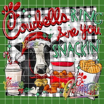 Cowbells Ring Are You Snackin with Distressed Checkered Background Png, Snacks Clipart, Trendy Cow Christmas Clipart, Fast Food Clipart for DTF or Shirt Printing, PNG Only!