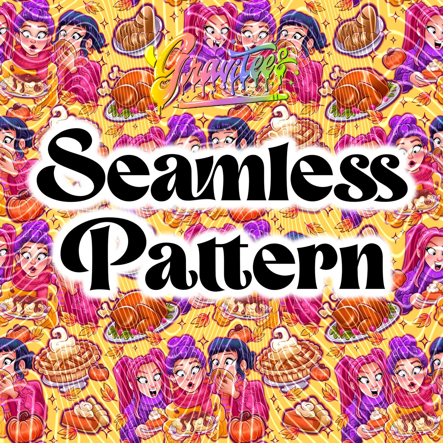 Thanksgiving Demon Slayers Yellow Seamless Design Png for DTF or Shirt Printing, PNG Only!