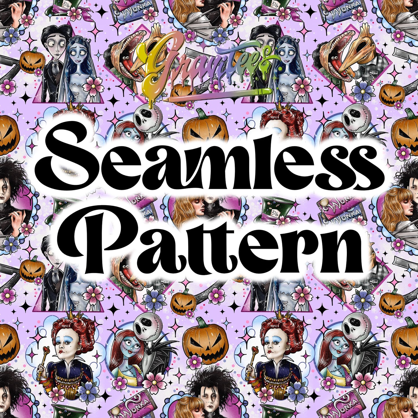 Spooky Collage Seamless PNG, Halloween Clipart for DTF or Shirt Printing PNG Only!