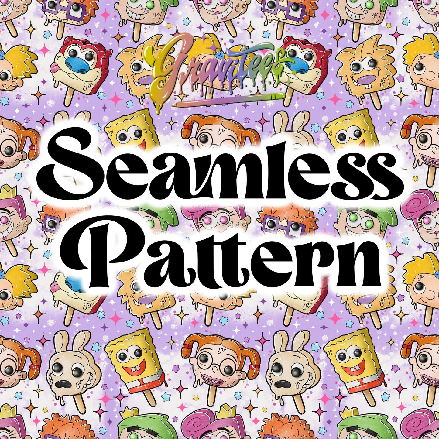 90’s Cartoon Pops Seamless Png Clipart, Rero Popsicle Clipart for DTF or Shirt Printing, PNG Only!