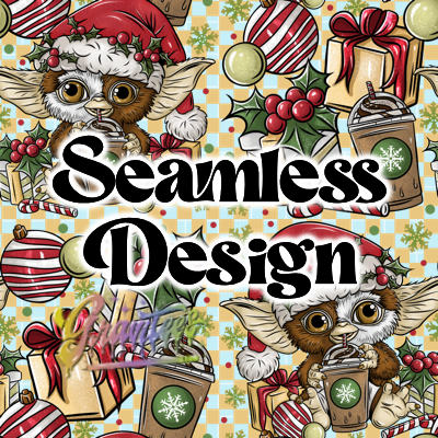 Happy Holidays Seamless Pattern Png, Christmas Movie Clipart, Trendy Clipart, Gremlins Clipart for DTF or Shirt Printing, PNG Only!