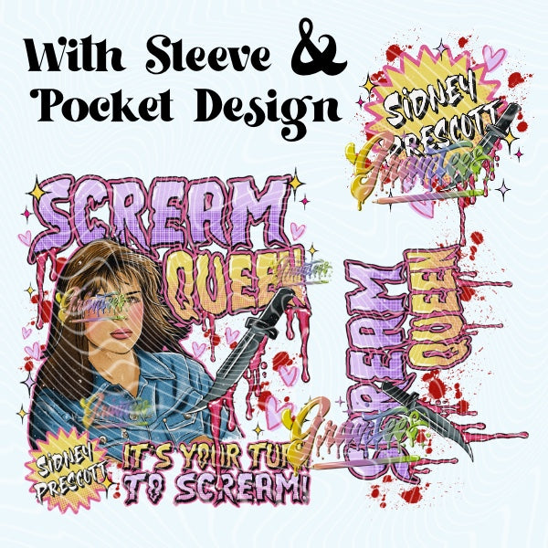 Scream Queen with Pocket & Sleeve PNG, Final Girl Clipart for DTF or Shirt Printing PNG Only!