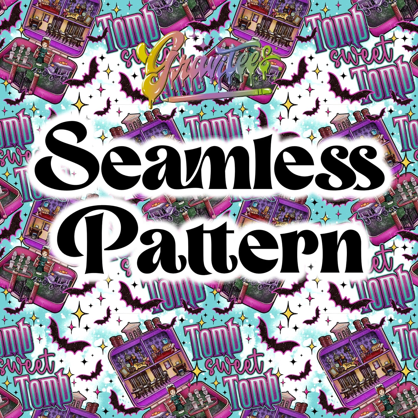 Tomb Sweet Tomb Seamless PNG, Haunted Clipart for DTF or Shirt Printing PNG Only!