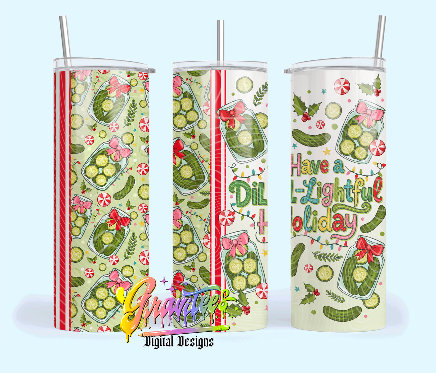 Holiday Pickles 20oz Tumbler Template Design PNG, for UVDTF or Sublimation Printing PNG Only!!