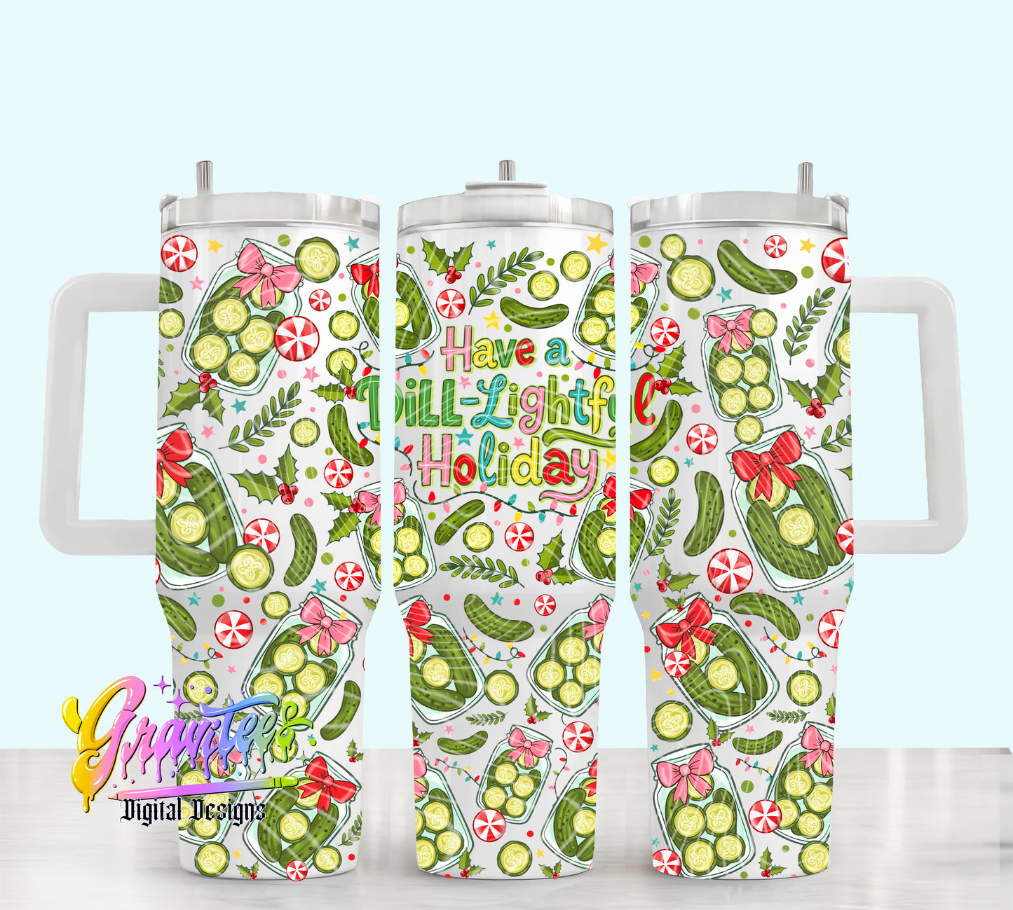 Holiday Pickles 40oz Tumbler Template Design PNG, for UVDTF or Sublimation Printing PNG Only!!