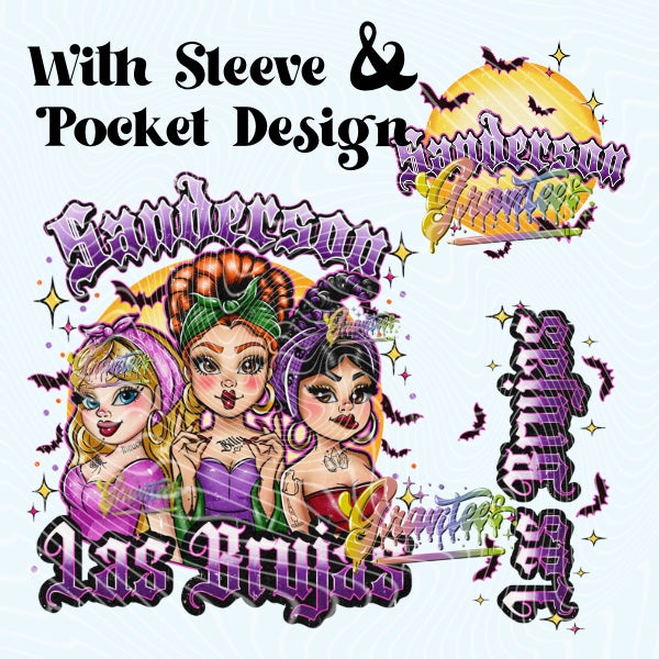 Las Brujas with Sleeve and Pocket PNG, Halloween Clipart for DTF or Shirt Printing PNG Only!