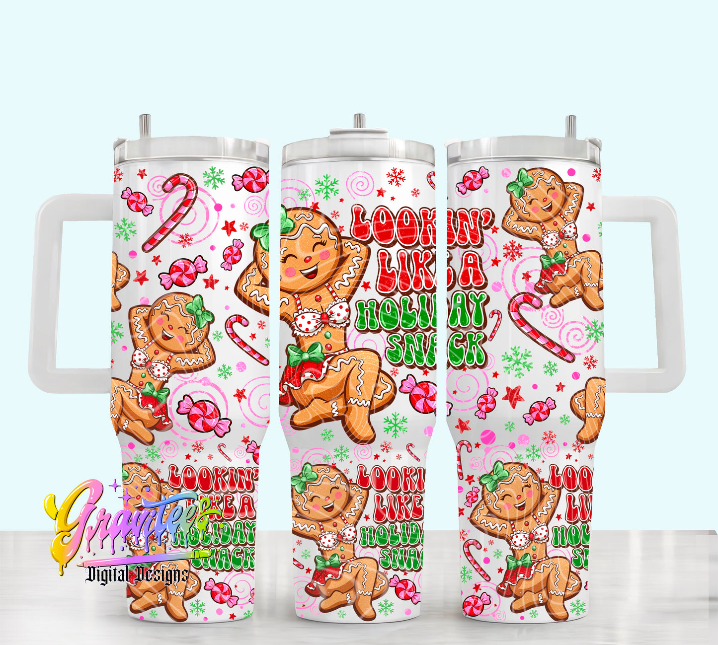 Holiday Snack Gingerbread 40oz Tumbler Template Design PNG, for UVDTF or Sublimation Printing PNG Only!!