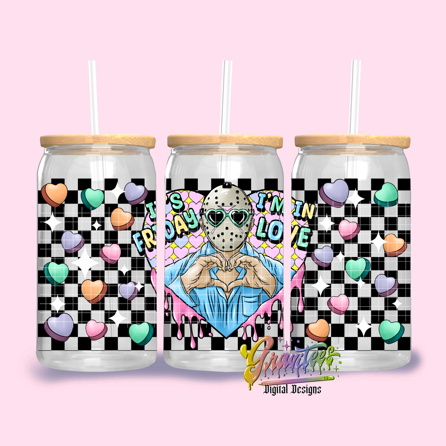 Friday I'm In Love Libbey Template Png, Horror Valentine Clipart, Trendy Valentine Clipart for DTF or Shirt Printing, PNG Only!