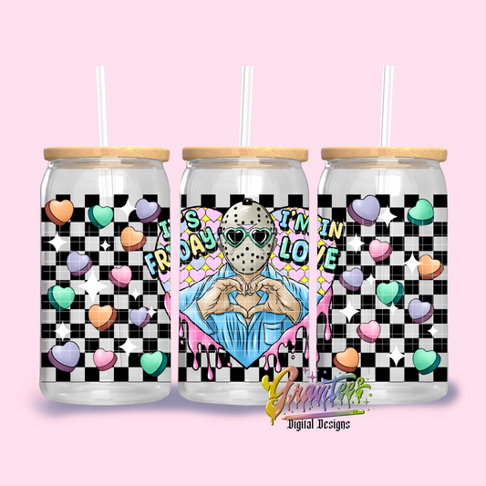 Friday I'm In Love Libbey Template Png, Horror Valentine Clipart, Trendy Valentine Clipart for DTF  or Shirt Printing, PNG Only!