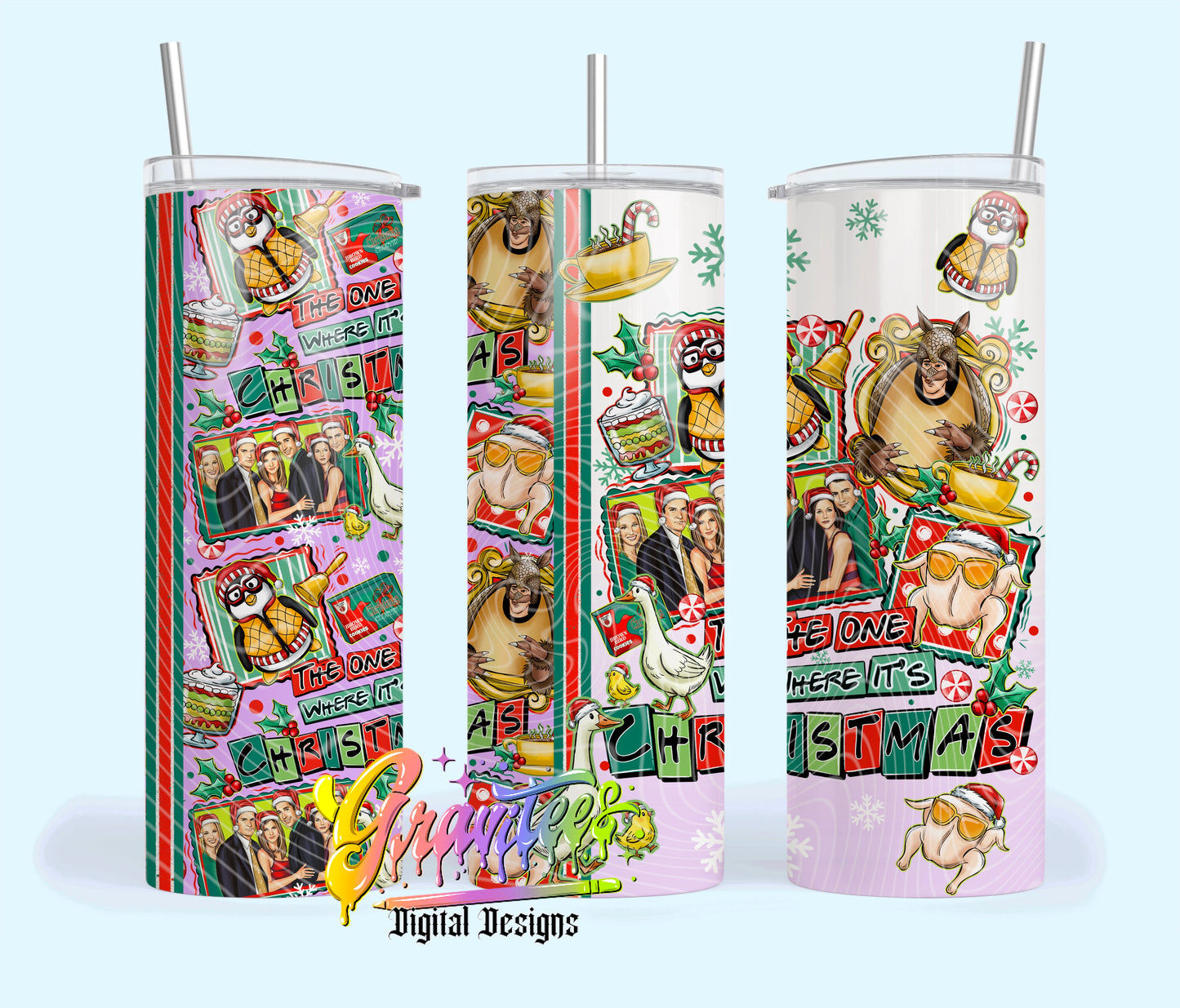 Friendsmas 20oz Tumbler Template Design PNG, for UVDTF or Sublimation Printing PNG Only!!
