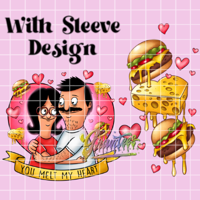 You Melt My Heart Belcher Love with Sleeve Design Png, Valentine Burger Family Clipart, Trendy Valentine Clipart for DTF  or Shirt Printing, PNG Only!