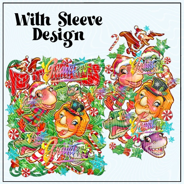 Christmas Dinosaurs with Sleeve Design Png for DTF or Shirt Printing, PNG Only!