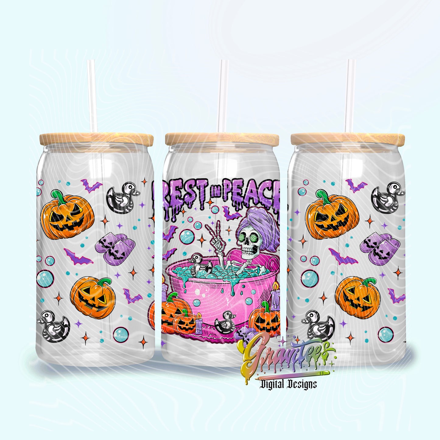 Rest In Peace Libbey Template PNG, Halloween Skeleton Clipart for UVDTF or Sublimation Printing PNG Only!