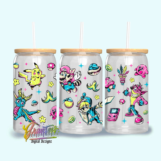 CLASSIC VIDEO GAMES 16oz Tumbler Template Design PNG,  for UVDTF or Sublimation Printing PNG Only!!