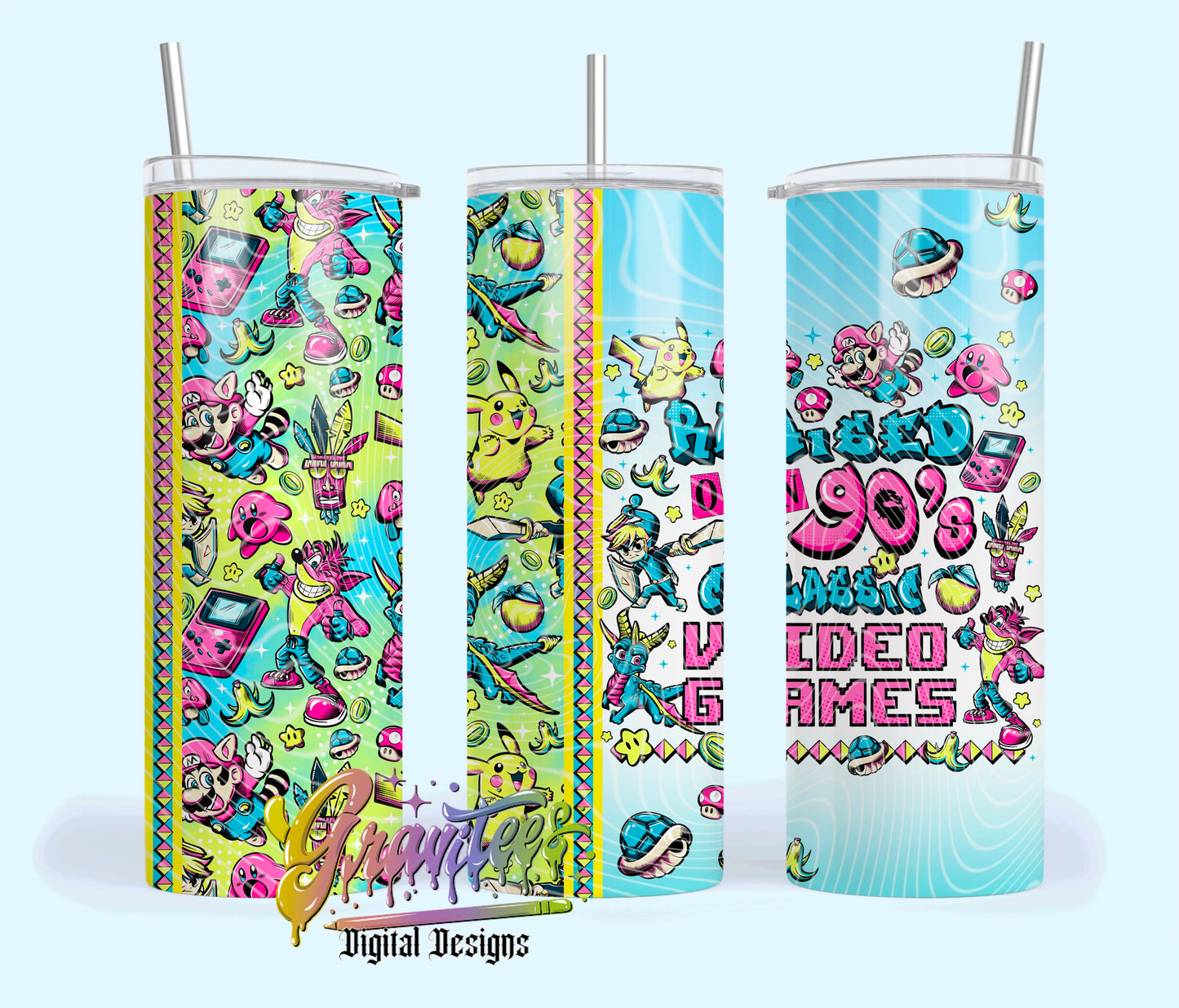 CLASSIC VIDEO GAMES 20oz Tumbler Template Design PNG, for UVDTF or Sublimation Printing PNG Only!!