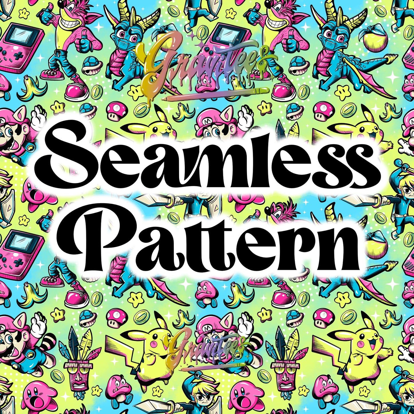 CLASSIC VIDEO GAMES Seamless Design Png for DTF or Shirt Printing, PNG Only