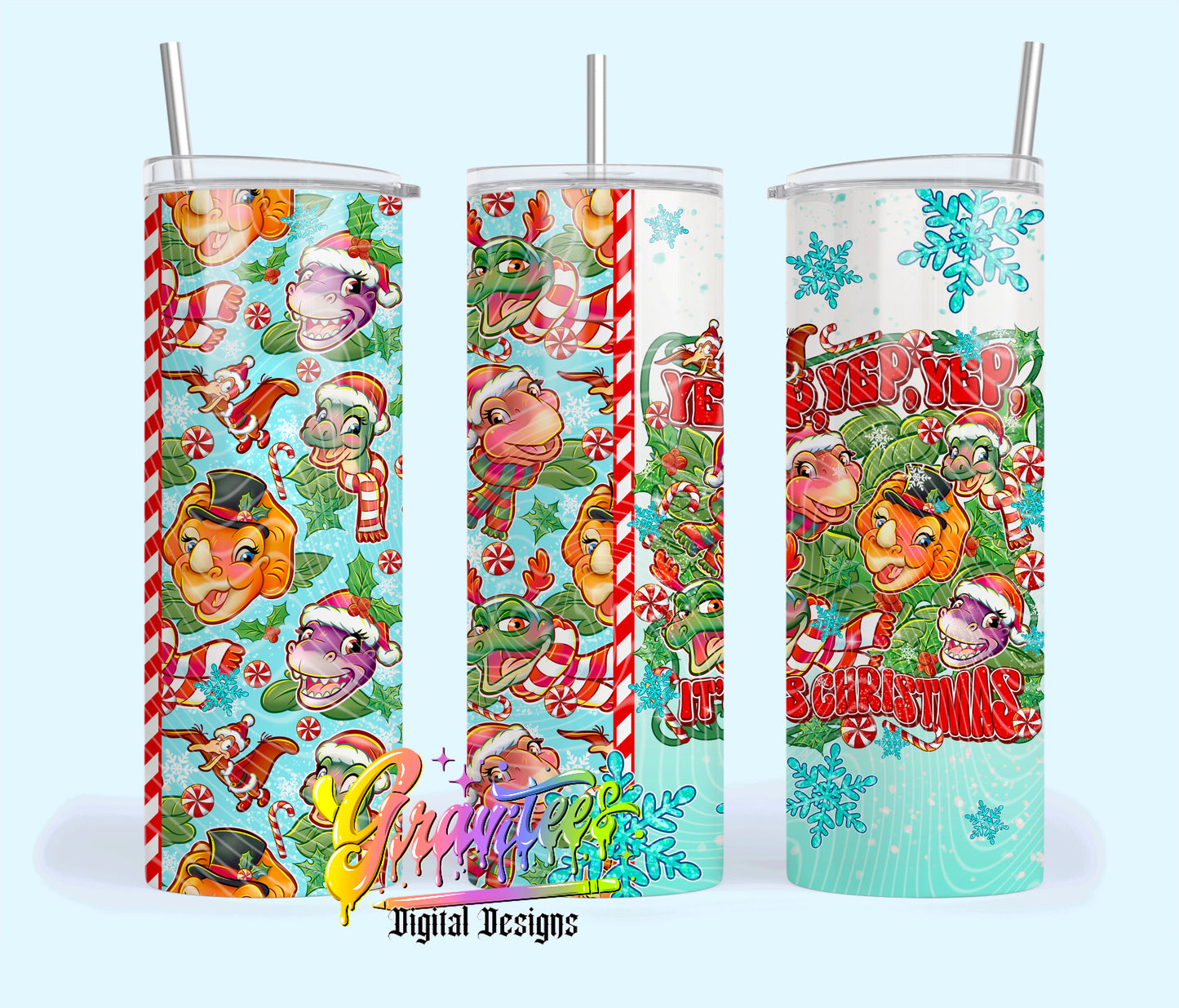 Christmas Dinosaurs Yep Yep Yep 20oz Tumbler Template Design PNG, for UVDTF or Sublimation Printing PNG Only!!