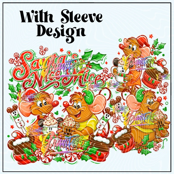 Santa’s Nice Mice with Sleeve Design Png for DTF or Shirt Printing, PNG Only!