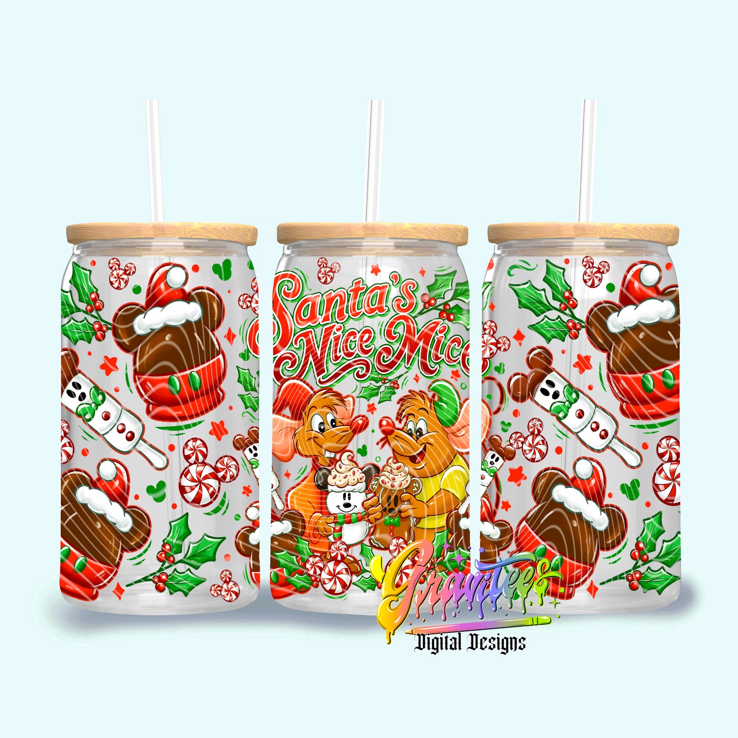 Santa’s Nice Mice 16oz Tumbler Template Design PNG, for UVDTF or Sublimation Printing PNG Only!!