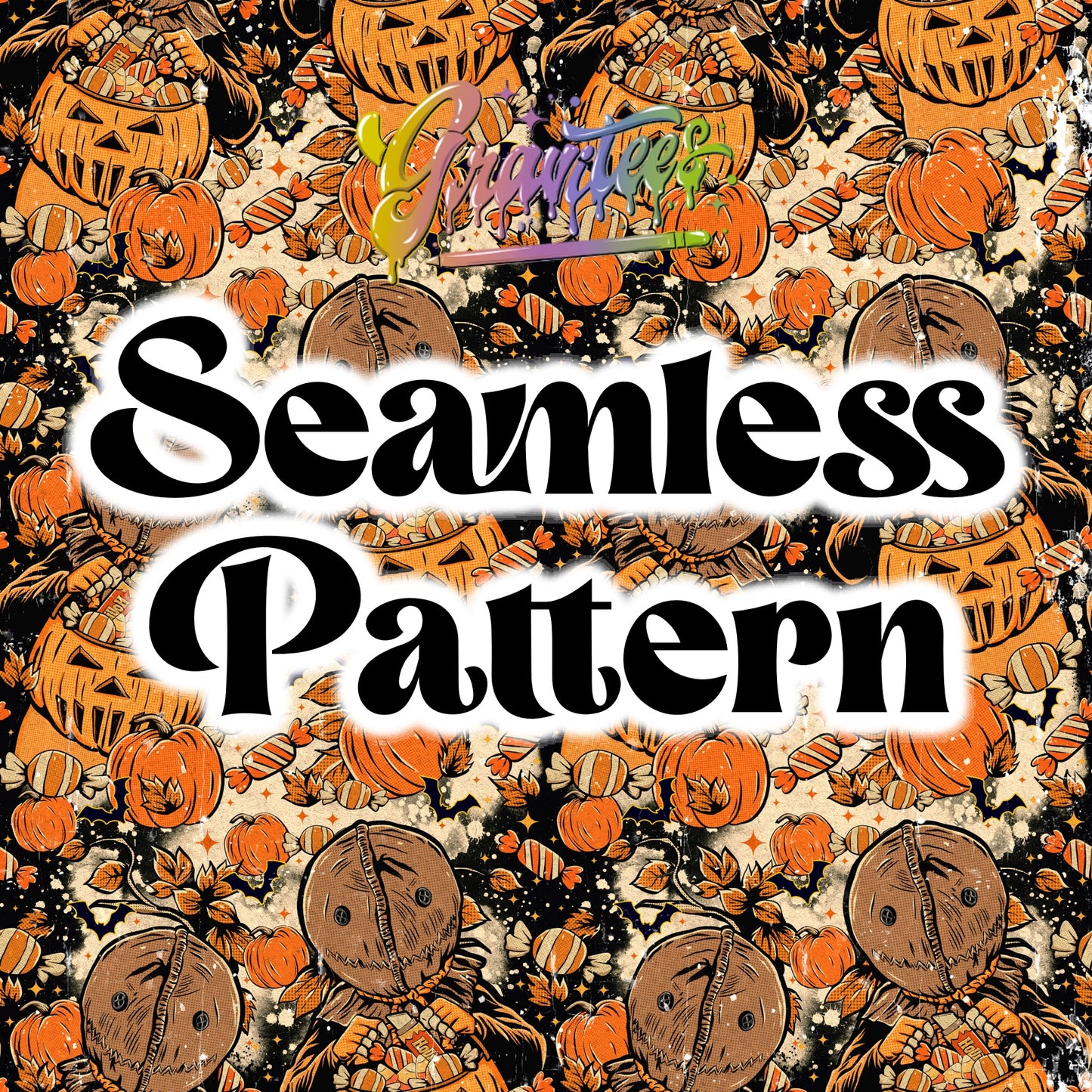 Support Your Local Treaters Seamless Design PNG, Pumpkin Fall Halloween Clipart for DTF or Shirt Printing PNG Only!