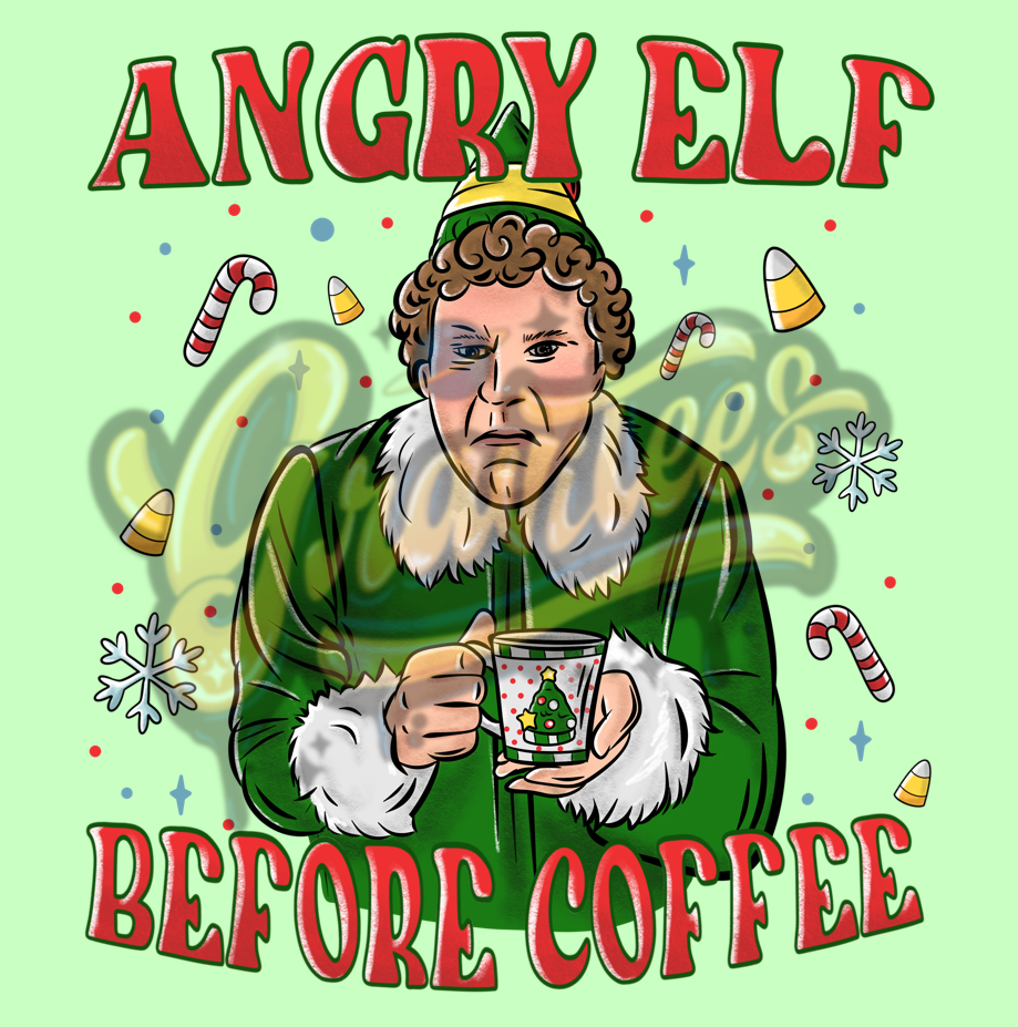 Angry Elf Before Coffee Clipart Christmas Clipart, Elf Clipart for DTF or Shirt Printing, PNG Only!