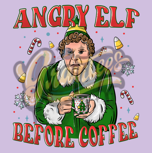 Angry Elf Before Coffee Clipart Christmas Clipart, Elf Clipart for DTF or Shirt Printing, PNG Only!