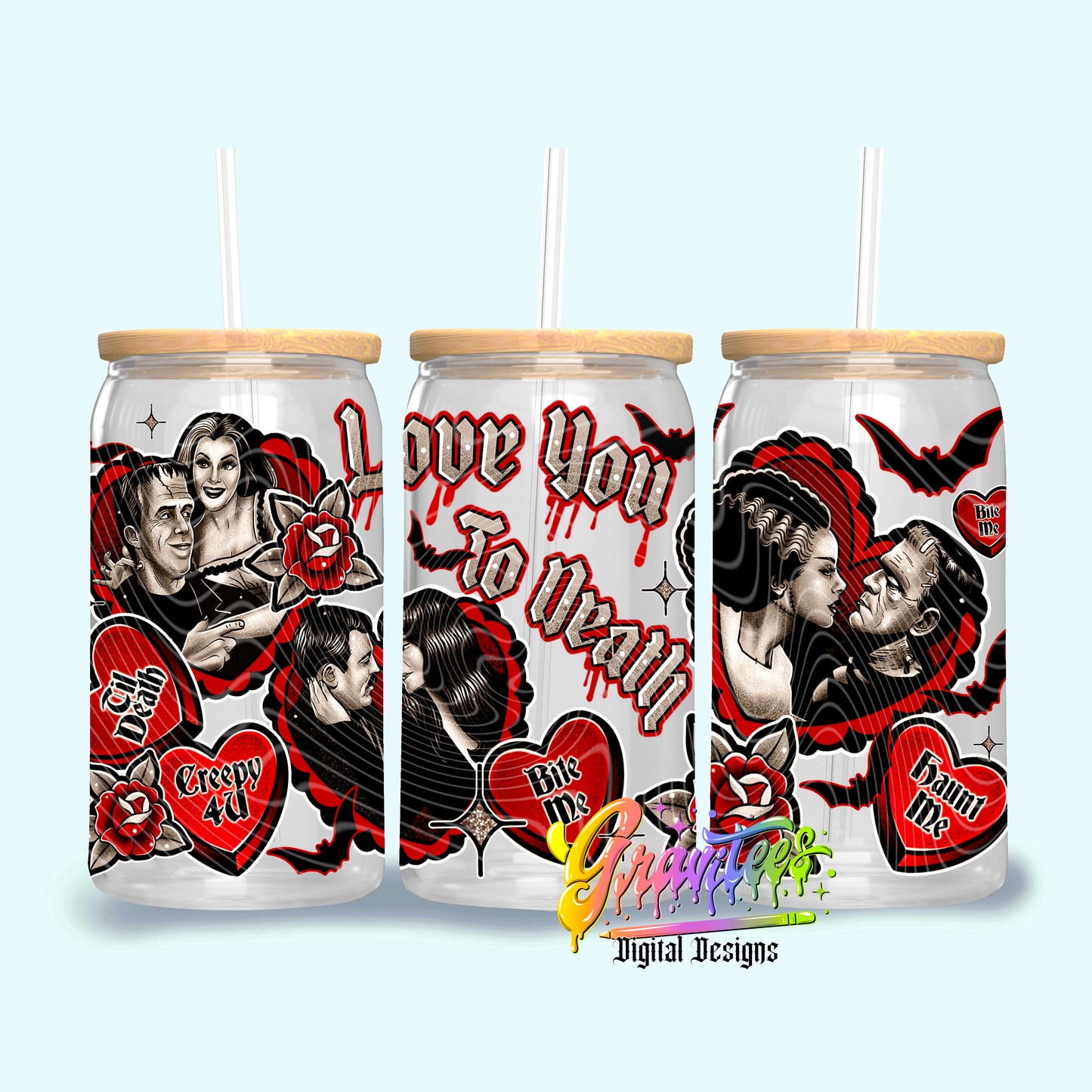 Love You To Death 16oz Tumbler Template Design PNG, for UVDTF or Sublimation Printing PNG Only!!