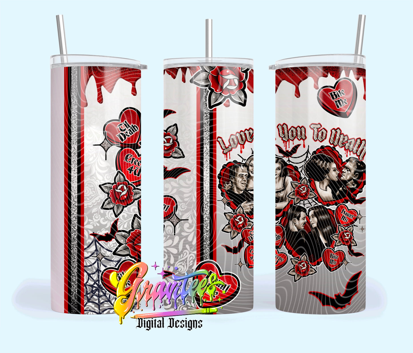 Love You To Death 20oz Tumbler Template Design PNG, for UVDTF or Sublimation Printing PNG Only!!