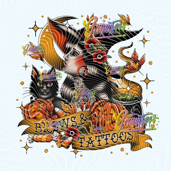 BREWS & TATTOOS WITCH Design Png, BREWS & TATTOOS WITCH Clipart,BREWS & TATTOOS WITCH Clipart, BREWS & TATTOOS WITCH Clipart for DTF or Shirt Printing, PNG Only!