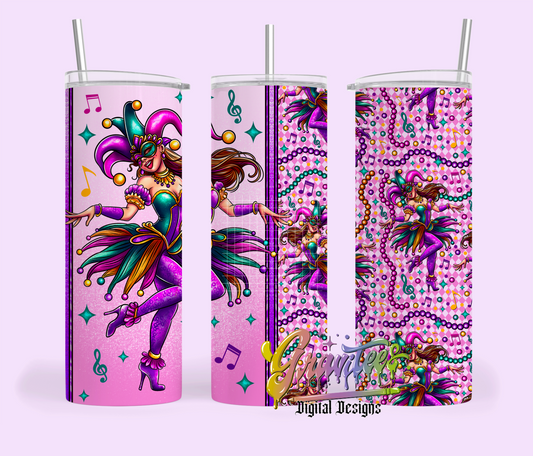 Mardi Gras Dancing 20 oz. Tumbler Template Png, Mardi Gras Clipart, Trendy Mardi Gras Clipart for DTF  or Shirt Printing, PNG Only!