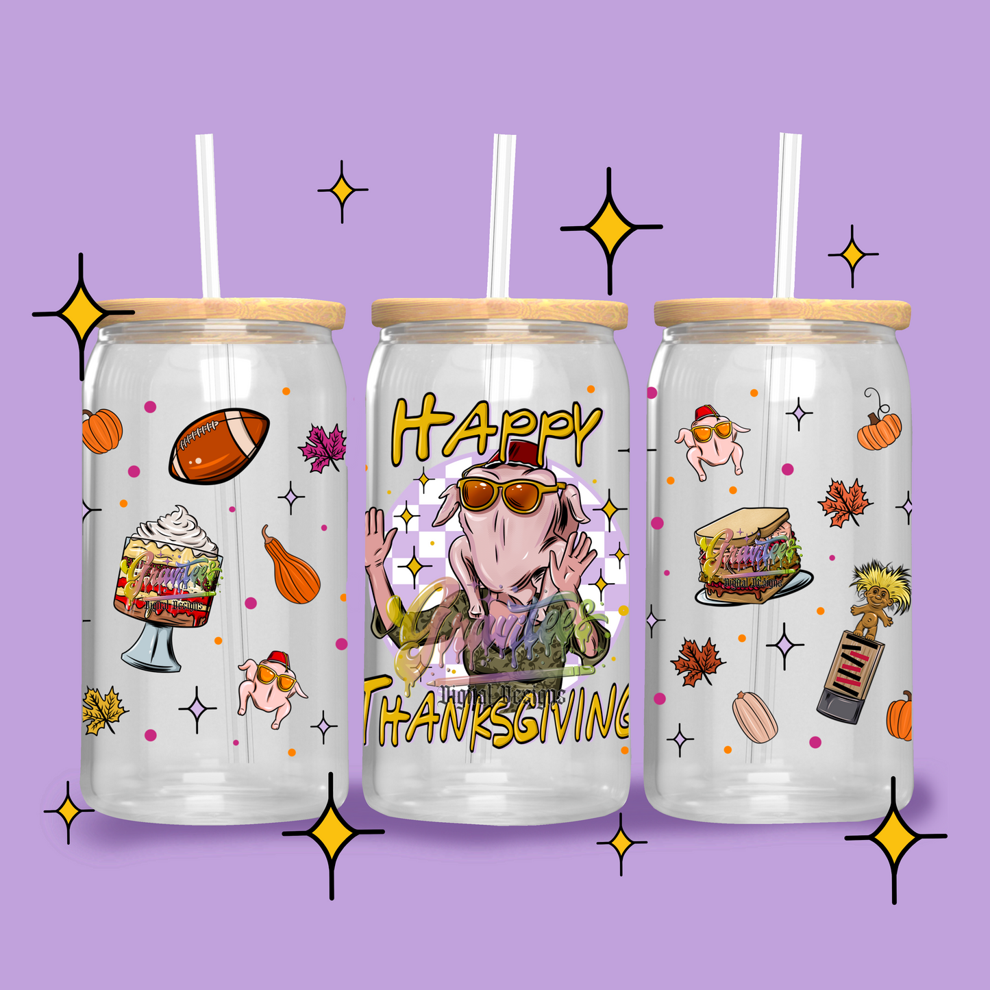 Monica Turkey Template Design for 16oz. Libbey Glass Cup PNG, Thanksgiving Food Clipart, Fall Clipart, Thanksgiving Friends Clipart , Thanksgiving Friends Sublimation Designs, Friendsgiving for DTF or Shirt Printing, PNG Only!