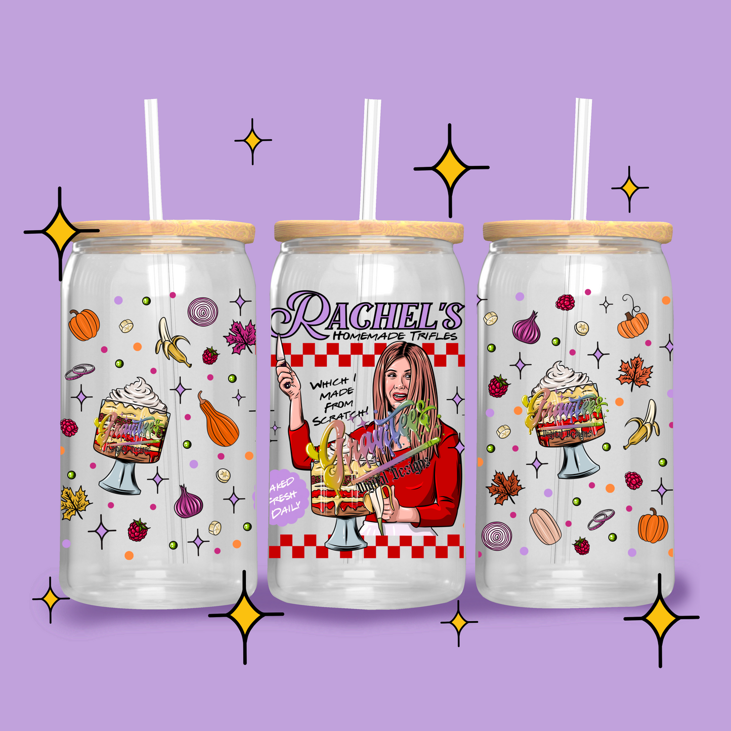 Rachel's Trifles Template Design for 16oz. Libbey Glass Cup PNG, Thanksgiving Food Clipart, Fall Clipart, Thanksgiving Friends Clipart , Thanksgiving Friends Sublimation Designs, Friendsgiving for DTF or Shirt Printing, PNG Only!