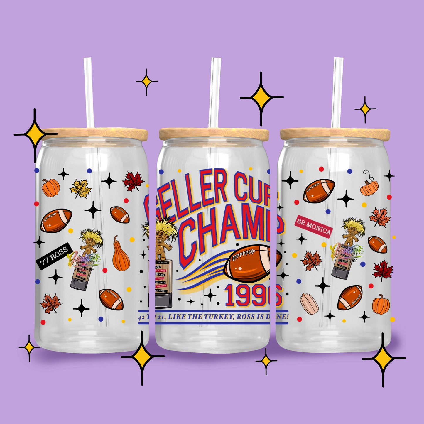 Geller Cup Champ Template Design for 16oz. Libbey Glass Cup PNG, Thanksgiving Food Clipart, Fall Clipart, Thanksgiving Friends Clipart , Thanksgiving Friends Sublimation Designs, Friendsgiving for DTF or Shirt Printing, PNG Only!