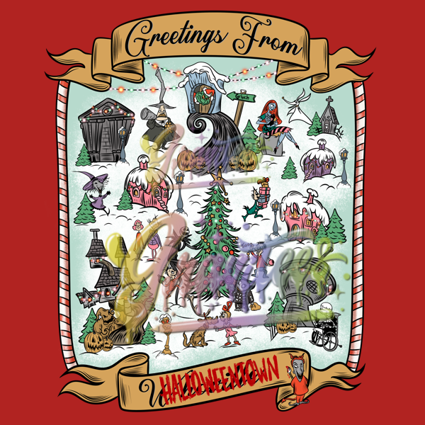 Greetings From Halloweentown Png, Nightmare Before Christmas Clipart, Trendy Christmas Clipart for DTF or Shirt Printing, PNG Only!