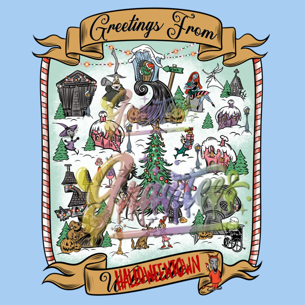 Greetings From Halloweentown Png, Nightmare Before Christmas Clipart, Trendy Christmas Clipart for DTF or Shirt Printing, PNG Only!
