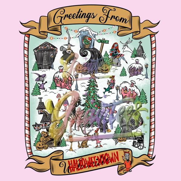 Greetings From Halloweentown Png, Nightmare Before Christmas Clipart, Trendy Christmas Clipart for DTF or Shirt Printing, PNG Only!