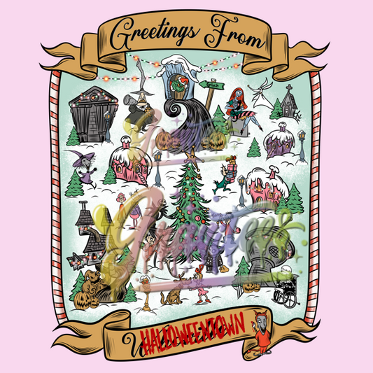 Greetings From Halloweentown Png,  Nightmare Before Christmas Clipart, Trendy Christmas Clipart for DTF or Shirt Printing, PNG Only!
