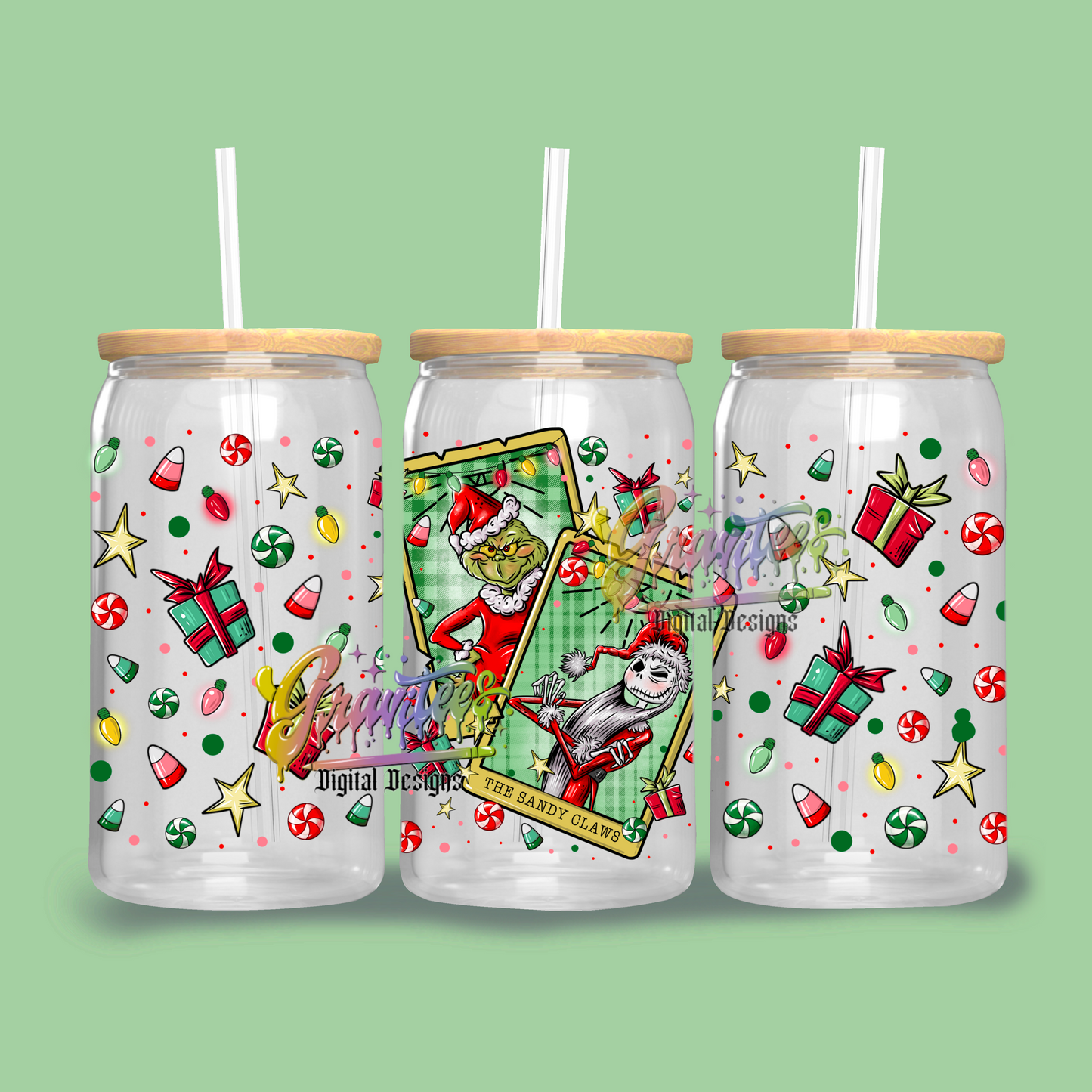 Nightmare Before Christmas Tarot Christmas Template Design for 16oz. Libbey Glass Cup PNG ONLY!!