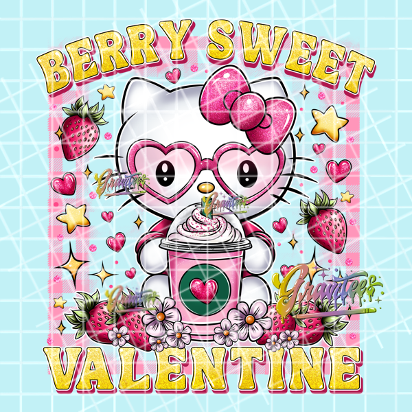 Berry Sweet Valentine Png, Kitty Clipart, Trendy Berry Clipart, Clipart for DTF or Shirt Printing, PNG Only!