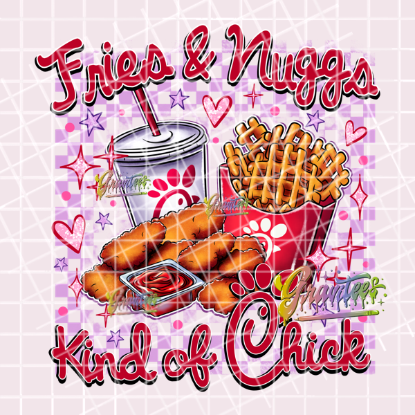 Fries and Nuggs Kind Of Chick Png, Food Clipart, Trendy Fast Food Clipart, Car Clipart for DTF or Shirt Printing, PNG Only!