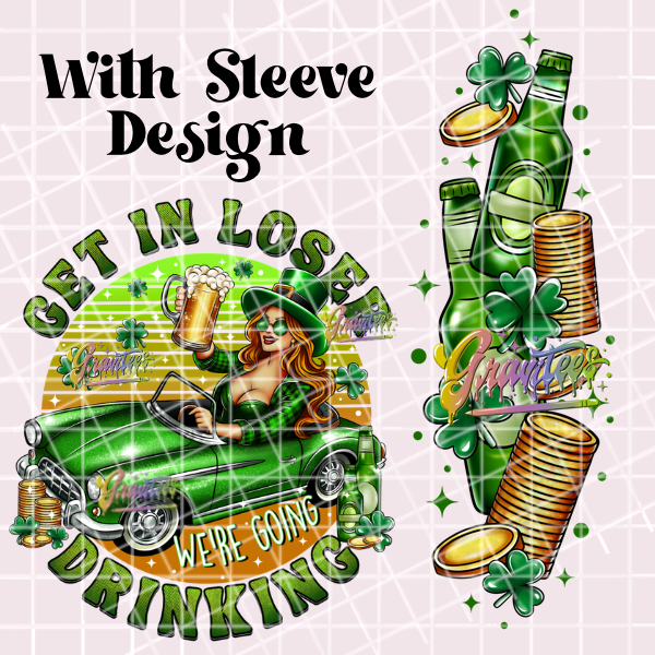 Copy of Get In Loser St. Patrick's with Sleeve Design Png, St. Patrick's Day Clipart, Trendy Clipart, Car Clipart for DTF or Shirt Printing, PNG Only!