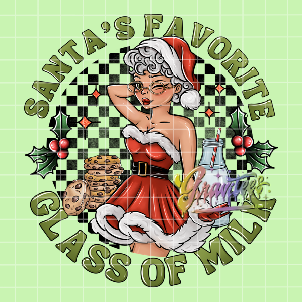 Santa's Favorite Glass Of Milk Png, Mrs. Claus Clipart, Trendy Christmas Clipart, Milk and Cookies Clipart for DTF or Shirt Printing, PNG Only!