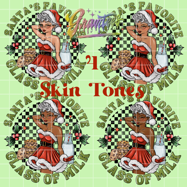 Santa's Favorite Glass Of Milk Png, Mrs. Claus Clipart, Trendy Christmas Clipart, Milk and Cookies Clipart for DTF or Shirt Printing, PNG Only!