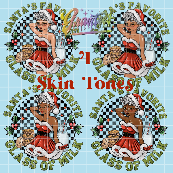 Santa's Favorite Glass Of Milk Png, Mrs. Claus Clipart, Trendy Christmas Clipart, Milk and Cookies Clipart for DTF or Shirt Printing, PNG Only!
