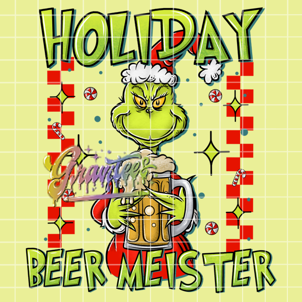 Holiday Beer Meister Png, Christmas Beer Clipart, Trendy Christmas Clipart, Christmas Green Guy Clipart for DTF or Shirt Printing, PNG Only!